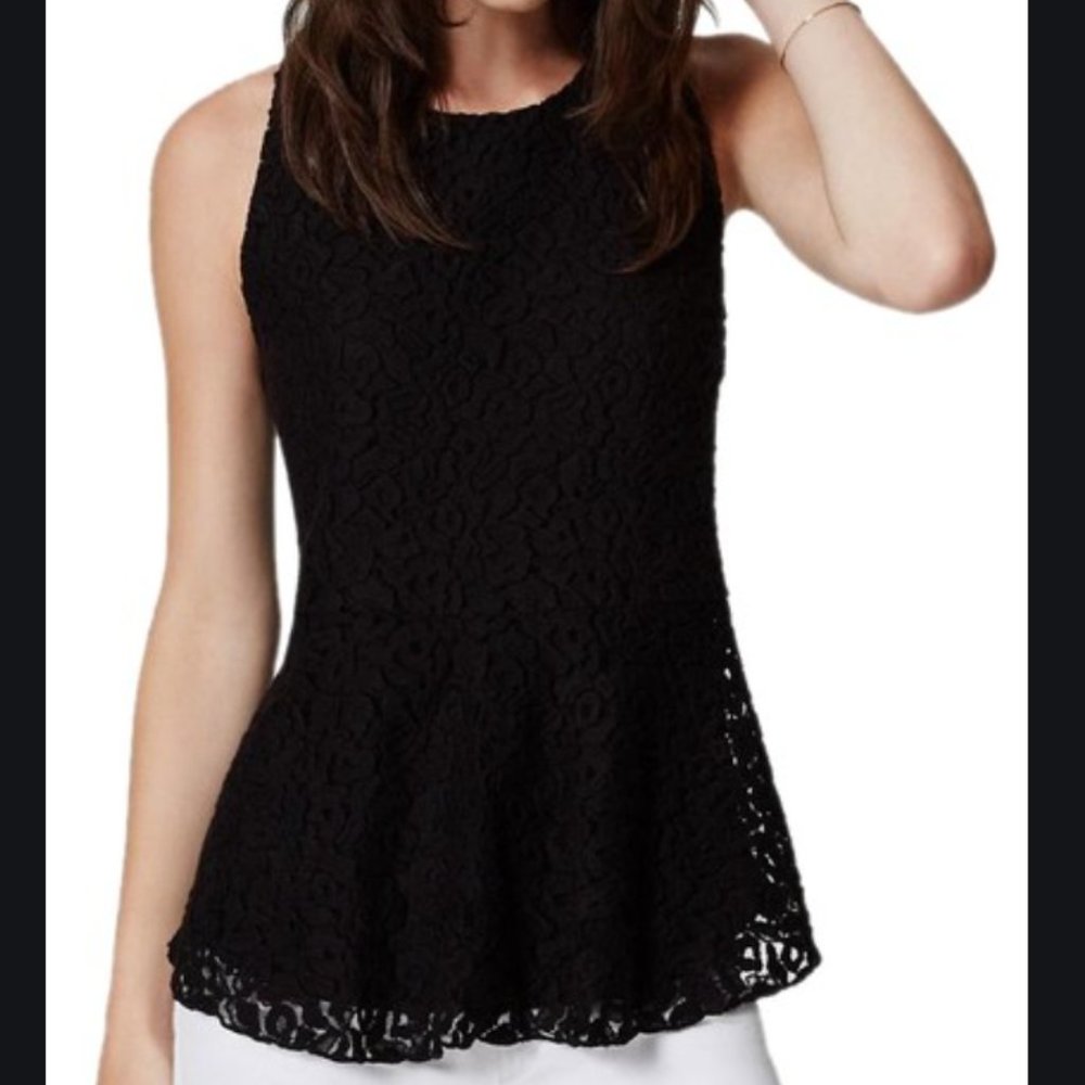 LOFT Lace Peplum Black Top NWOT